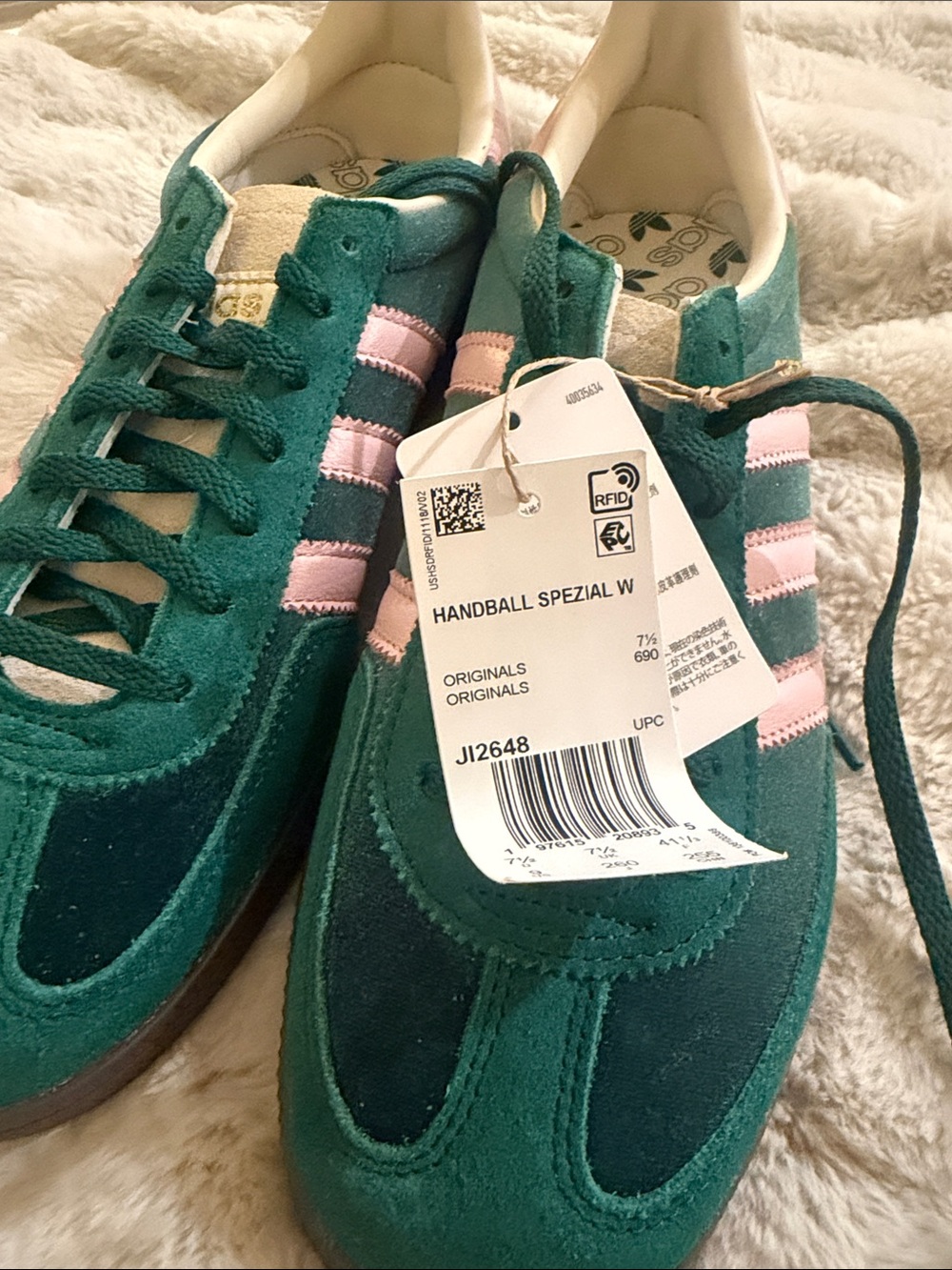 adidas Spezial Women’s Suede Sneakers in Green and Pink - Picture 2 of 3